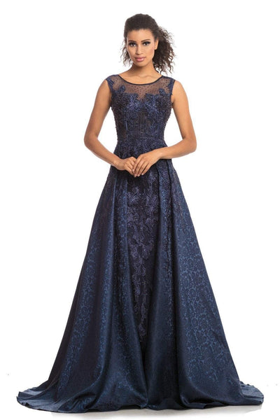 Johnathan Kayne - 9096 Beaded Embroidery Gown with Overskirt In Blue