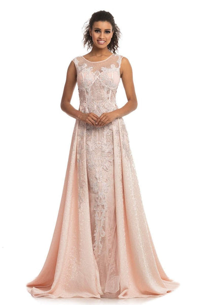 Johnathan Kayne - 9096 Beaded Embroidery Gown with Overskirt In Pink