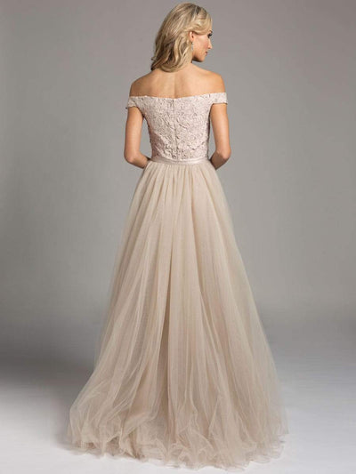 Lara Dresses - Embellished Off The Shoulder Neck Long A-line Gown 33213 in Neutral