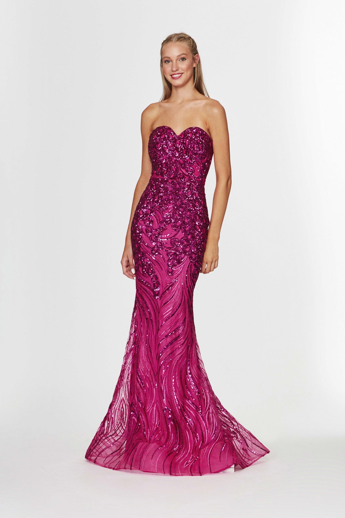 Angela & Alison - Strapless Sweetheart Sequined Long Gown 91056SC In Pink