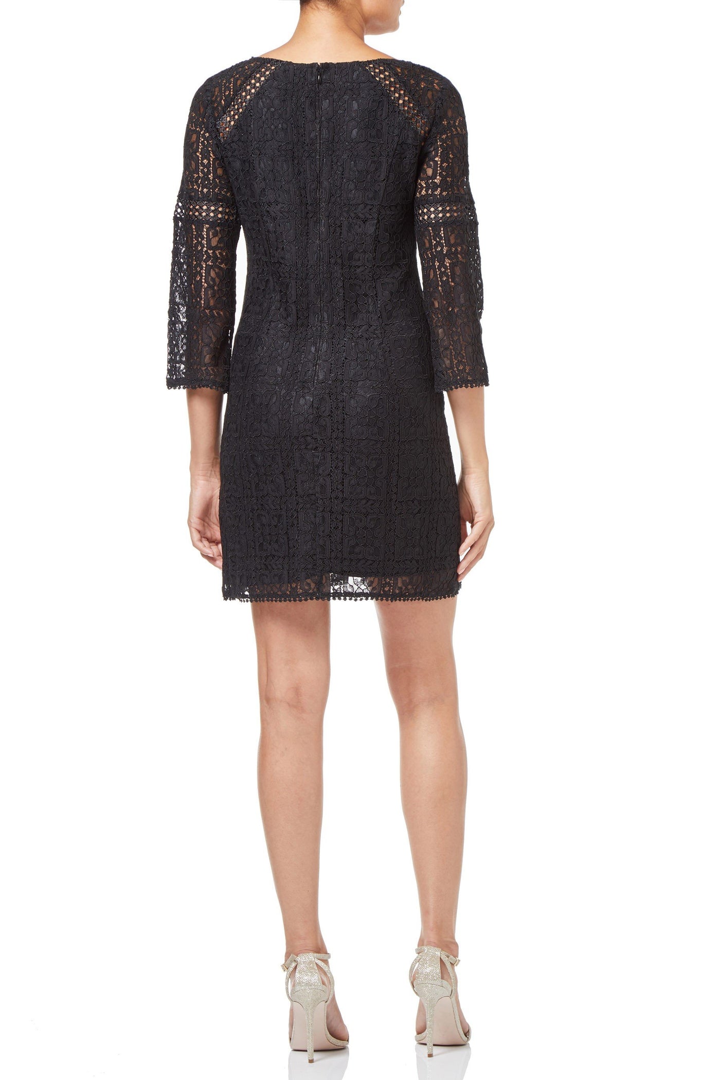 Adrianna Papell - AP1D102465 Quarter Length Sleeve Lace Shift Dress In Black