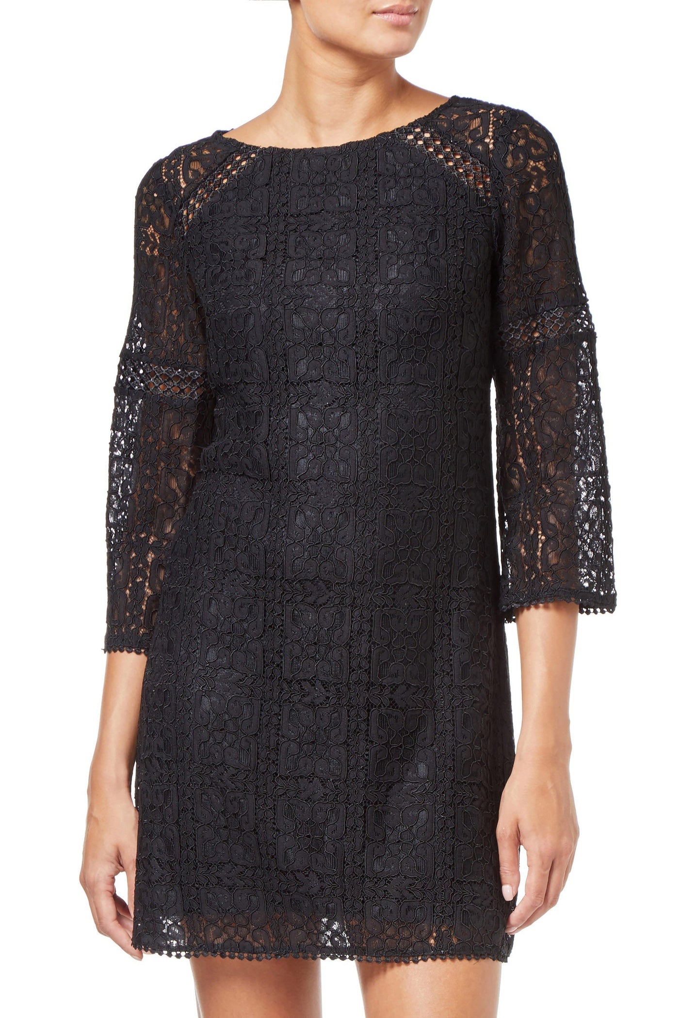 Adrianna Papell - AP1D102465 Quarter Length Sleeve Lace Shift Dress In Black
