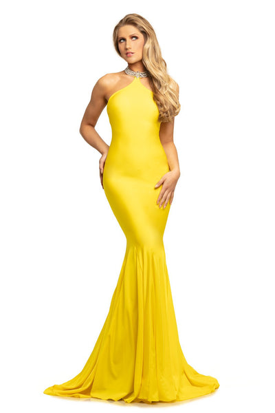 Johnathan Kayne - 9212 Fitted High Halter Mermaid Evening Gown In Yellow