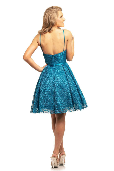 Johnathan Kayne - 9219 Lace and Satin Sweetheart A-line Dress In Blue and Green