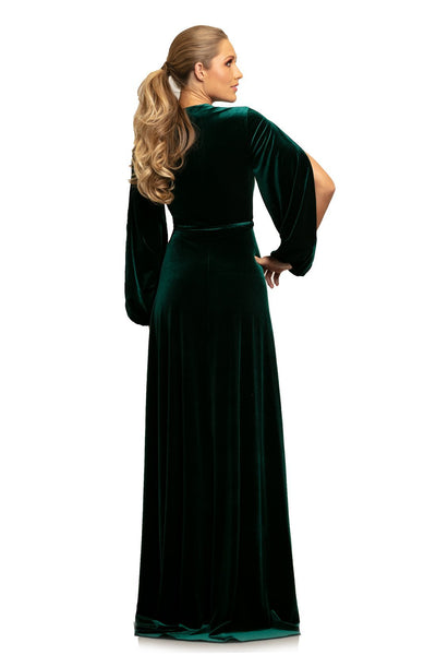 Johnathan Kayne - 9243 Deep V-neck Long Sleeve A-line Dress In Green