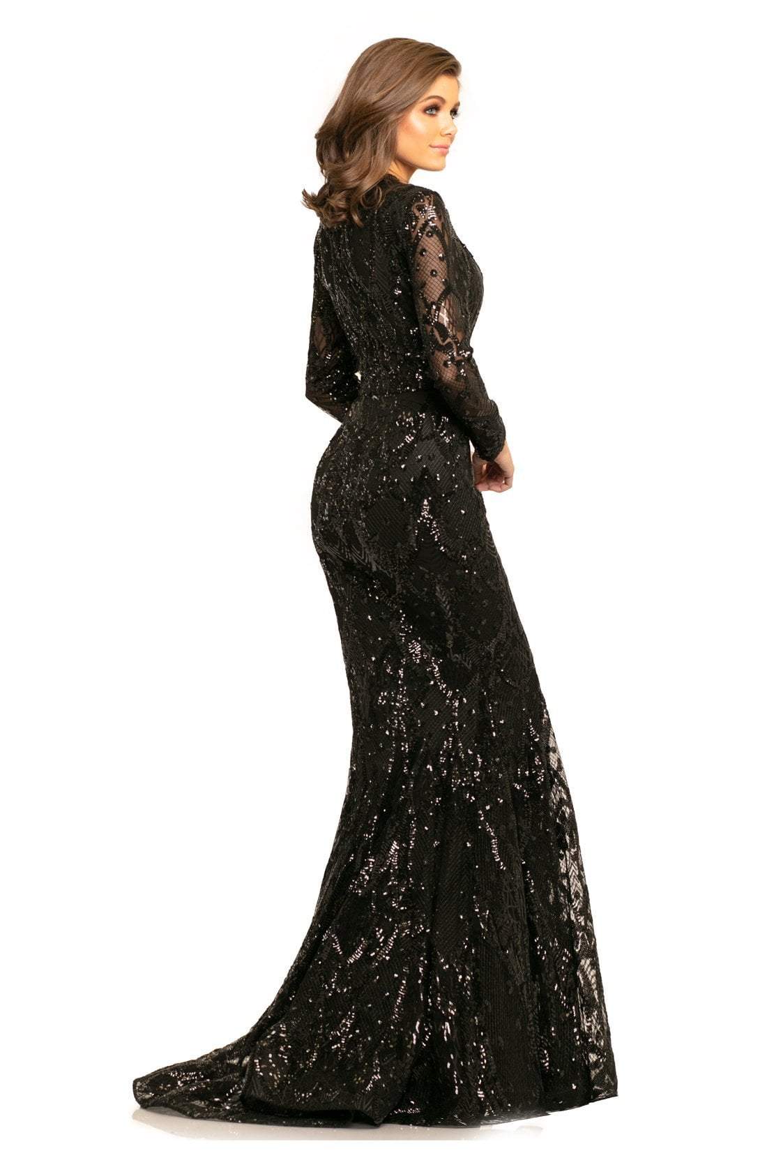 Johnathan Kayne - 9245 Long Sleeve Sequin Textured Mermaid Gown In Black