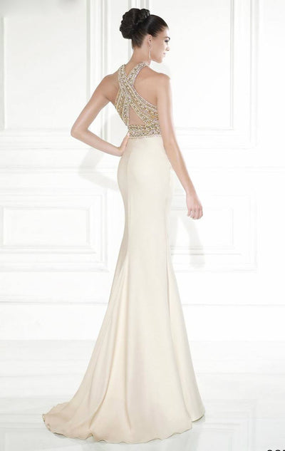 Tarik Ediz - Embellished Crisscross Halter Strap Gown 92530 in White