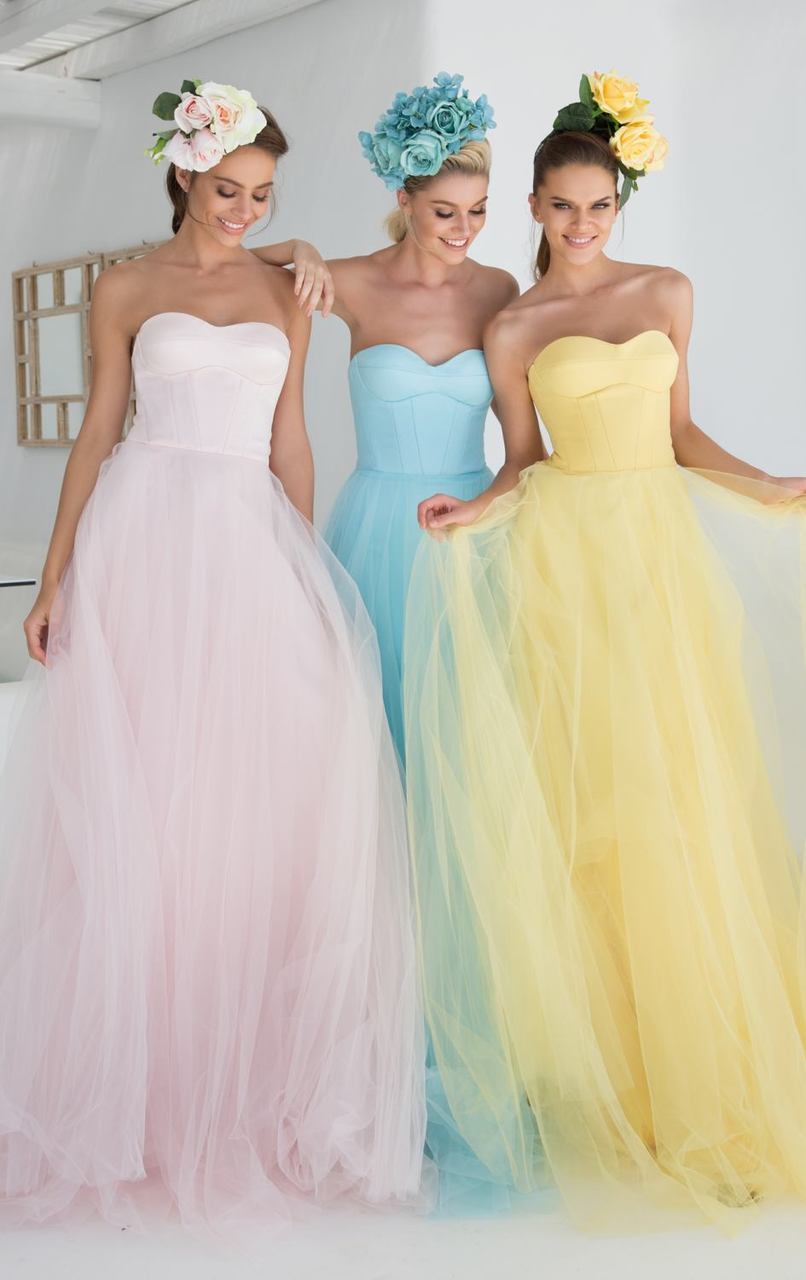 Tarik Ediz - Sweetheart Gown with Sheer Halter Overlay 92555 in Pink and Yellow