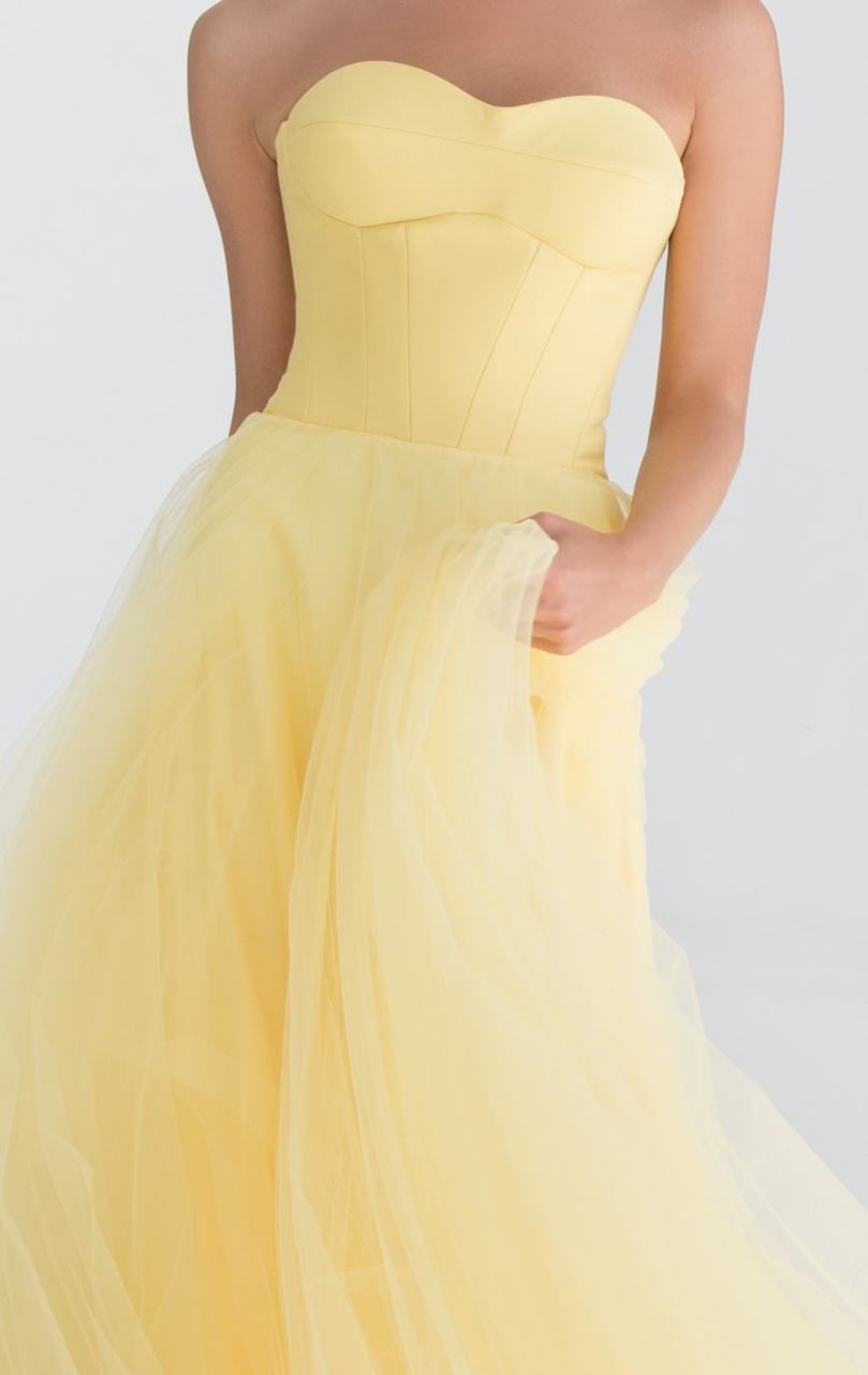 Tarik Ediz - Sweetheart Gown with Sheer Halter Overlay 92555 in Yellow