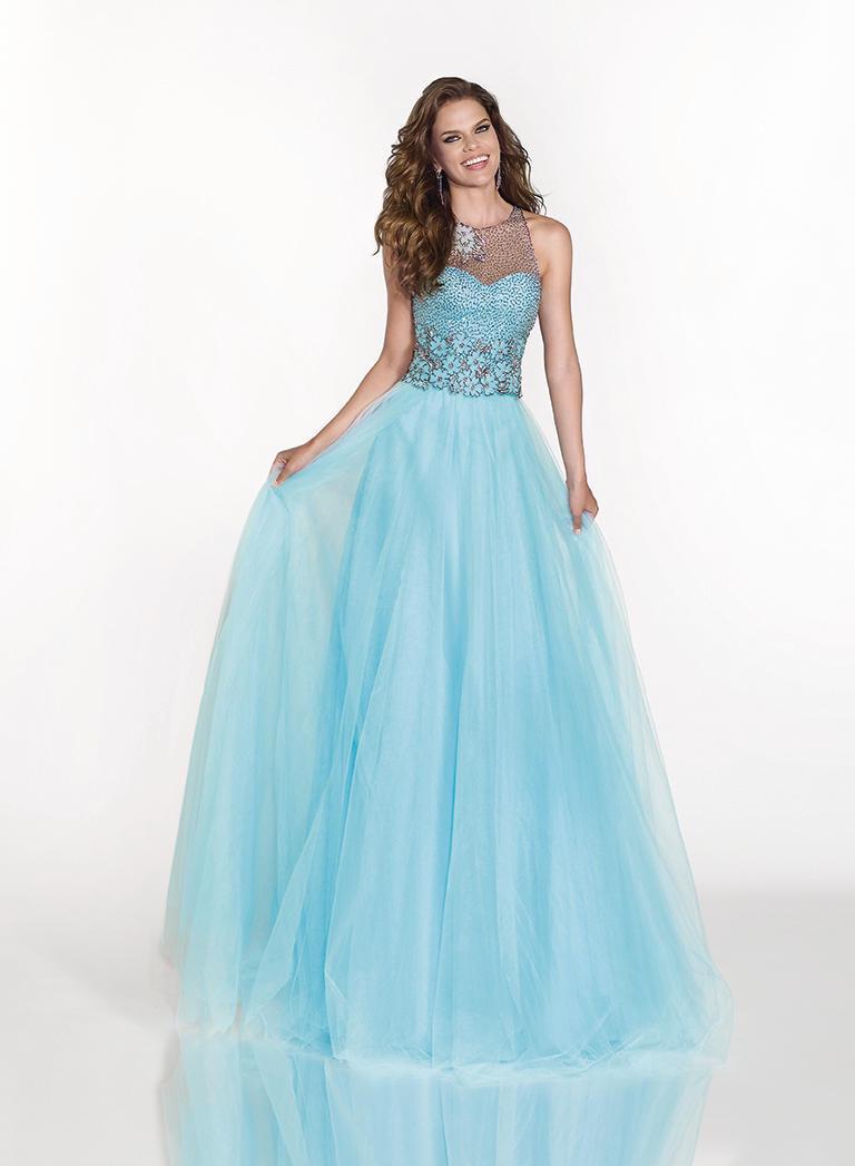 Tarik Ediz - Sweetheart Gown with Sheer Halter Overlay 92555 in Blue