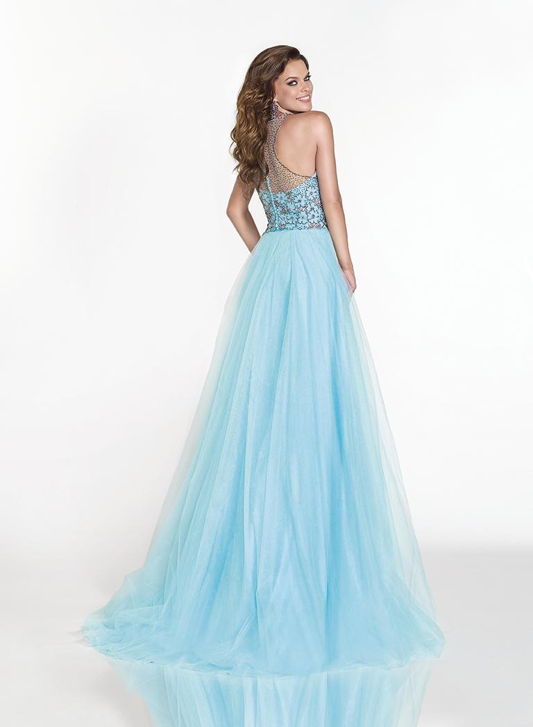 Tarik Ediz - Sweetheart Gown with Sheer Halter Overlay 92555 in Blue