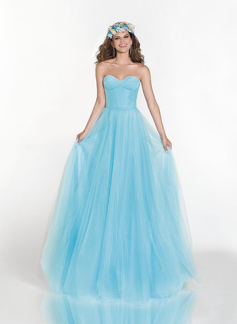 Tarik Ediz - Sweetheart Gown with Sheer Halter Overlay 92555 in Blue