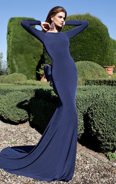 Tarik Ediz - Bow Accented Gown 92563 in Blue
