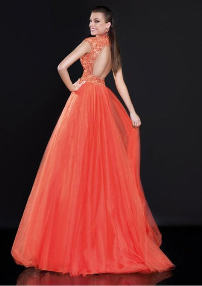 Tarik Ediz - Embroidered V-Neck Gown 92596 in Orange