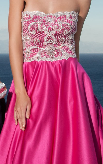 Tarik Ediz - Strapless Lace Gown 92657 in Pink