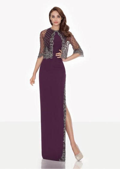 Tarik Ediz - Lace Jewel Neck Dress with Jacket 92663 Special Occasion Dress 0 / Plum