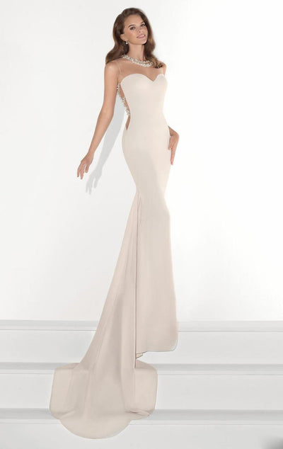Tarik Ediz - Illusion Sweetheart Sheath Gown 92824 Special Occasion Dress 0 / Ivory