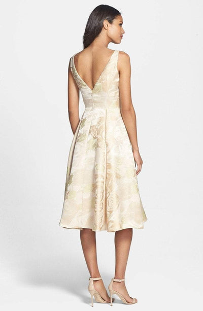 Adrianna Papell - 41889270 Tea-Length Jacquard Floral Print Dress in Neutral