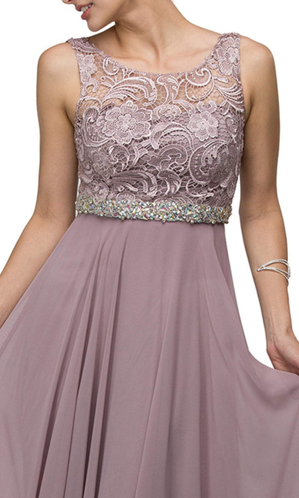 Dancing Queen - 9325 Embroidered Lace Scoop Neck Chiffon Prom Dress Special Occasion Dress