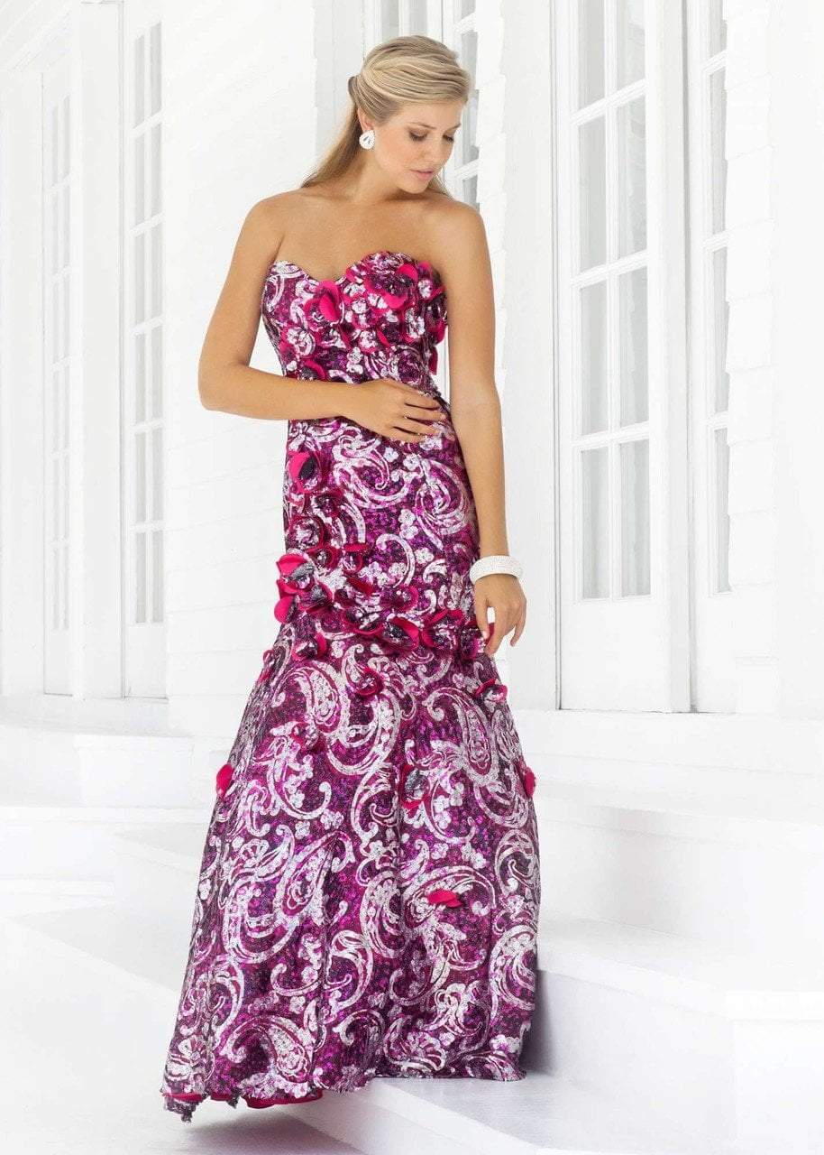 Blush - Strapless Floral Sequined Trumpet Gown 9336 in Pink