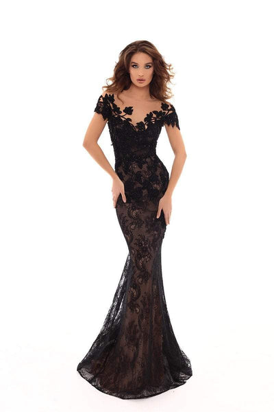 Tarik Ediz - 93627 Lace Embroidered Dress With Detachable Train In Black
