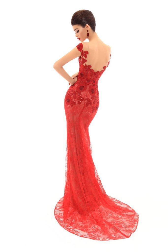 Tarik Ediz - 93673SC Sequined Floral Lace Overskirt Gown