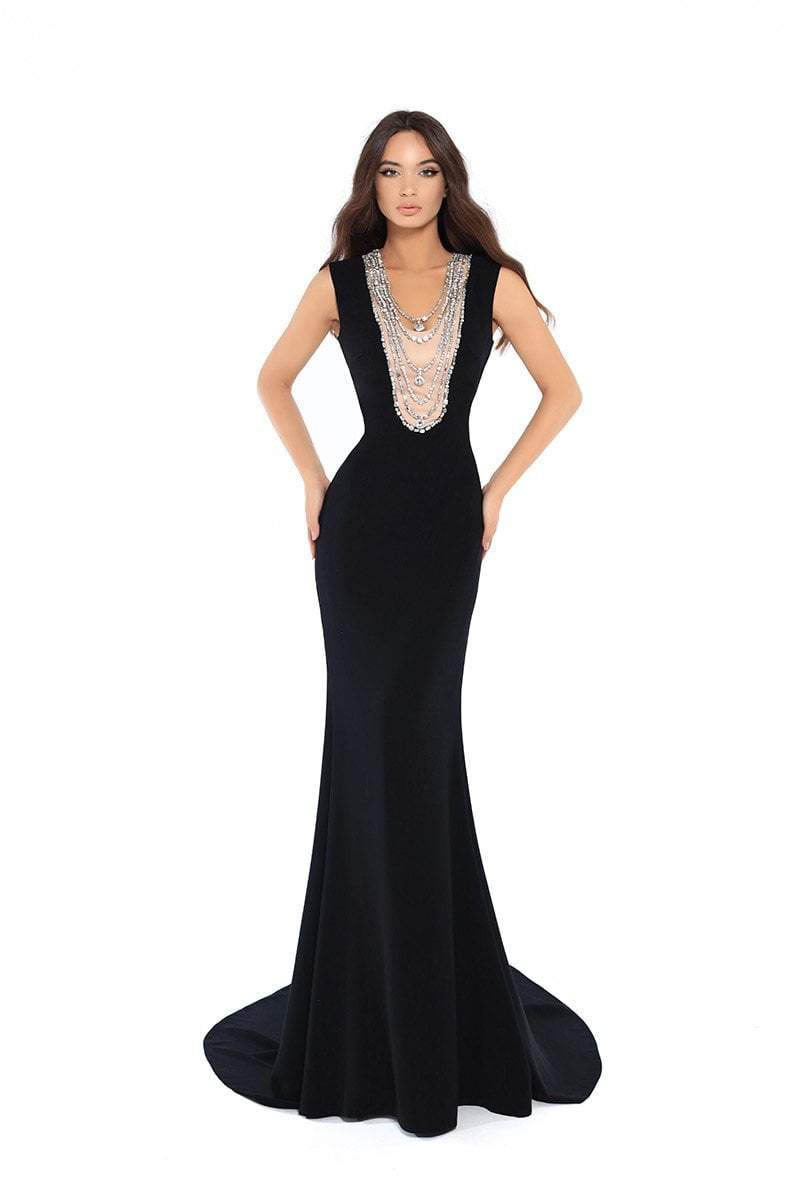 Tarik Ediz - 93744 Bead Embellished Fitted Evening Gown In Black