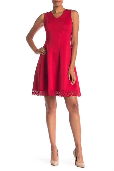 Donna Ricco - DR50487 V Neck Sleeveless Cocktail Dress with Lace Hem In Red