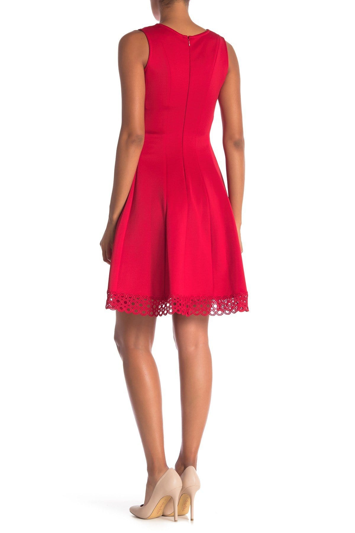 Donna Ricco - DR50487 V Neck Sleeveless Cocktail Dress with Lace Hem In Red