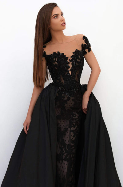 Tarik Ediz - 93822 Embellished Sheath Dress With Overskirt Evening Dresses