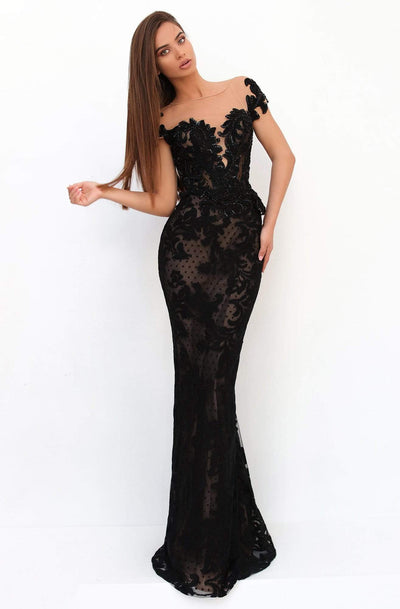 Tarik Ediz - 93822 Embellished Sheath Dress With Overskirt In Black