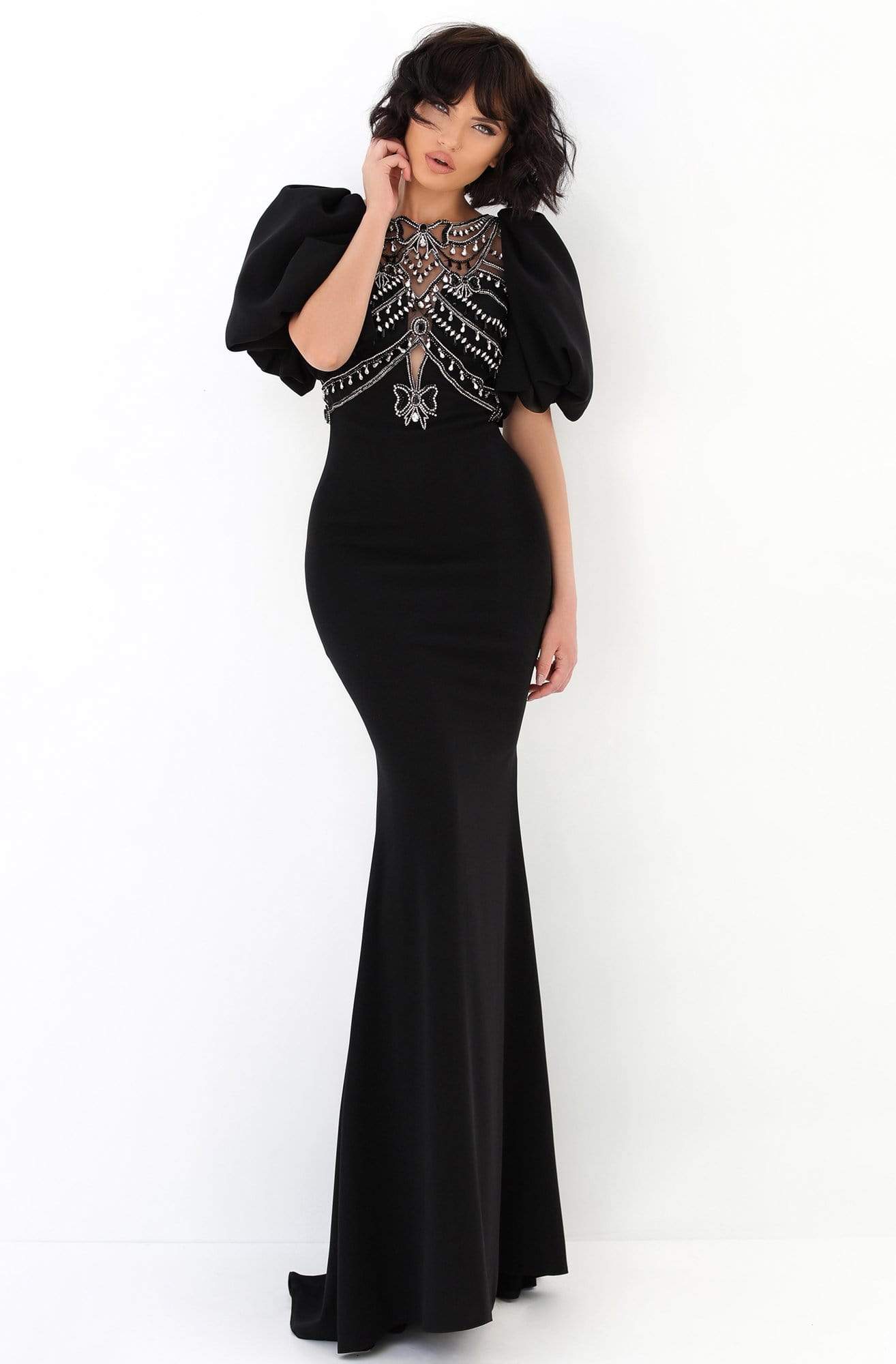 Tarik Ediz - 93874 Embellished Sheath Evening Gown Evening Dresses 0 / Black