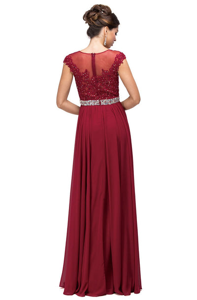 Dancing Queen - Cap Sleeve Illusion Beaded Belt A-Line Dress 9400 In Red