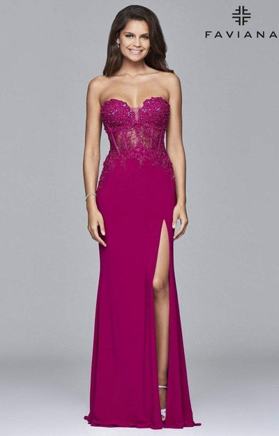 Faviana - Long jersey evening dress with sequin bodice 9412 in Pink