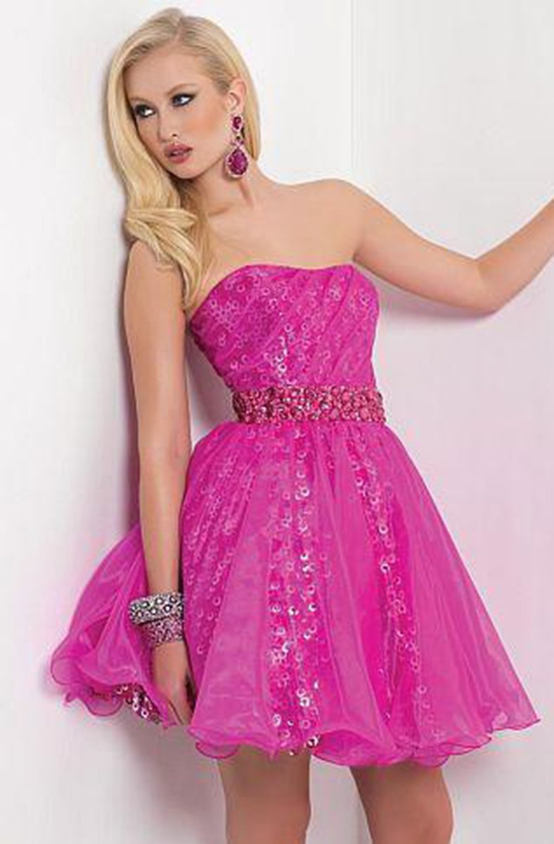 Blush - Strapless Cocktail Dress with Embellished Waistband 9430 in Pink