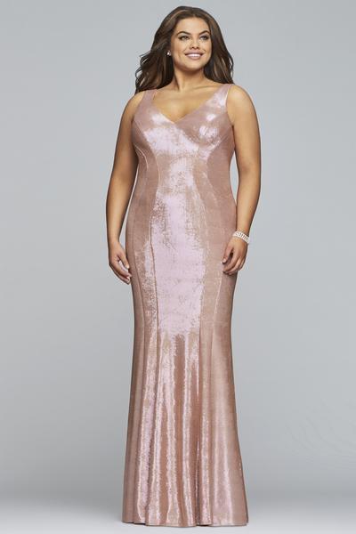 Faviana - Sleeveless Metallic Jersey V-neck Sheath Dress 9453 In Pink