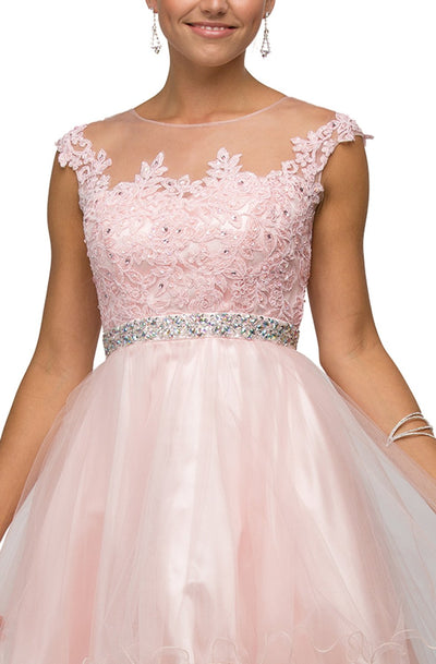 Dancing Queen - 9489 Lace Applique A-line Cocktail Dress In Pink