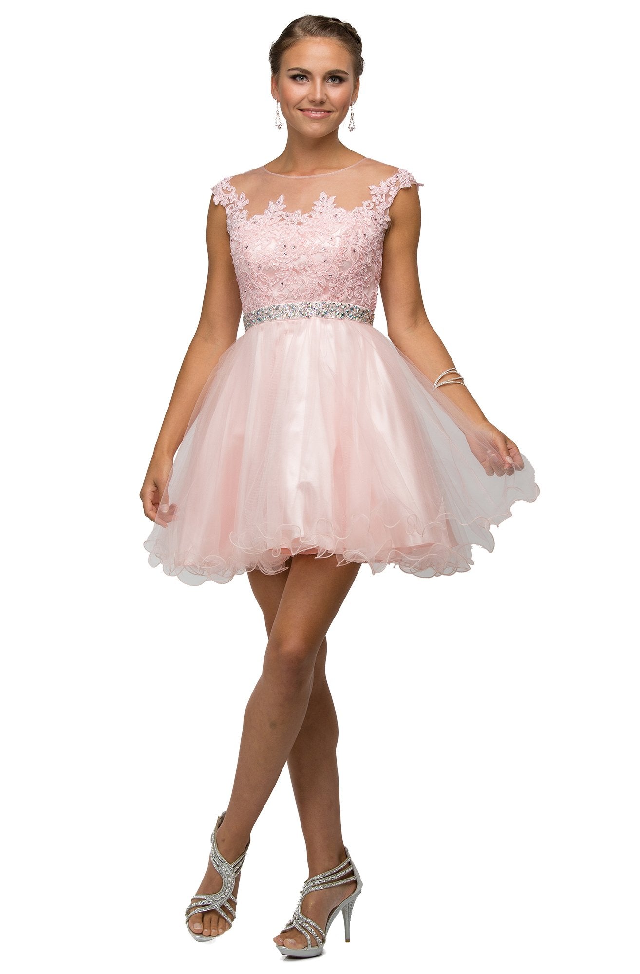 Dancing Queen - 9489 Lace Applique A-line Cocktail Dress In Pink