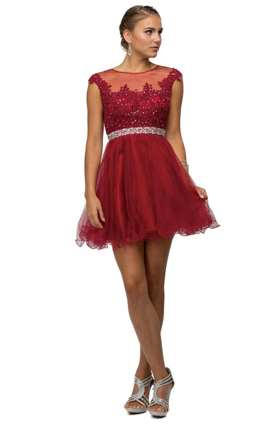 Dancing Queen - 9489 Lace Applique A-line Cocktail Dress In Red