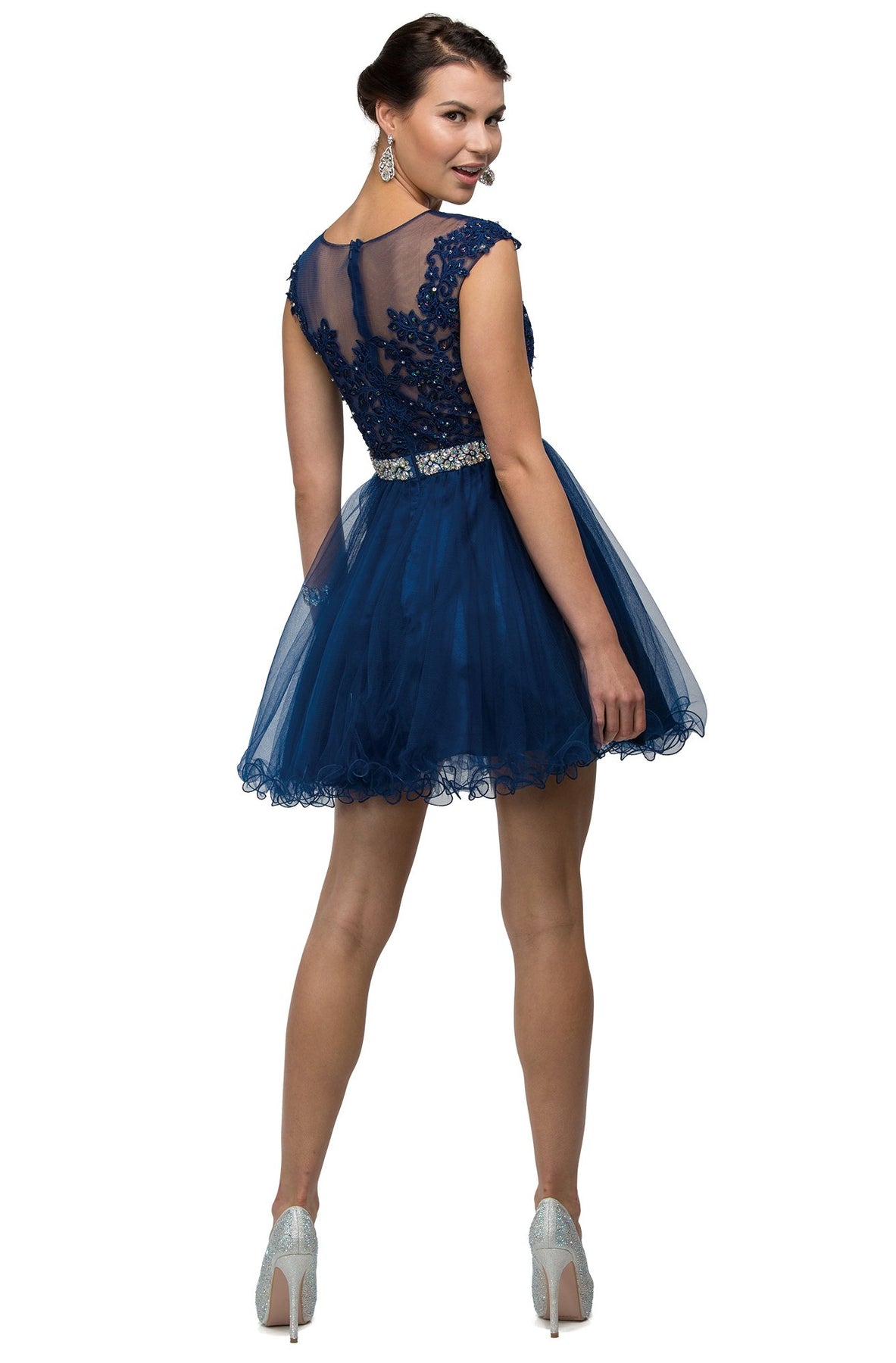 Dancing Queen - 9489 Lace Applique A-line Cocktail Dress In Blue
