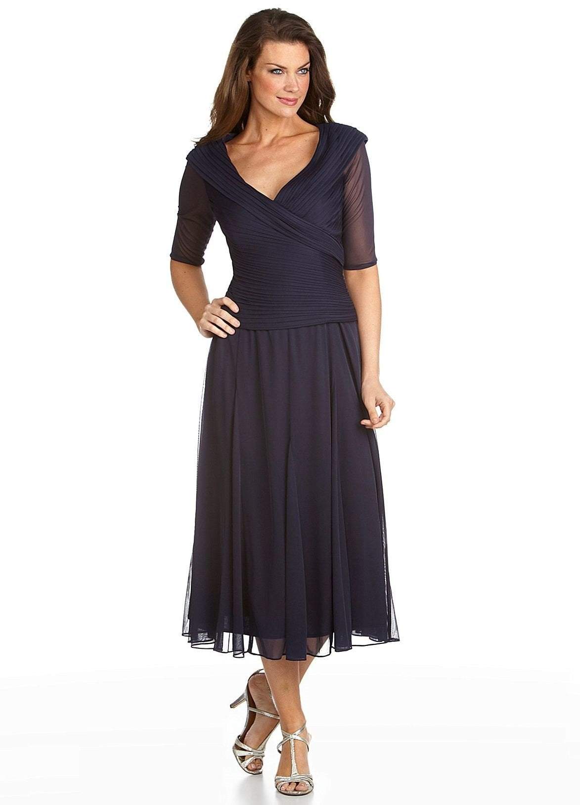 Alex Evenings - 132141SC Ruched Off-Shoulder A-Line Tea Length Dress