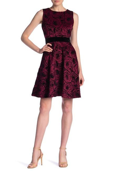 Gabby Skye - 18443M Floral Jewel A-Line Cocktail Dress In Red