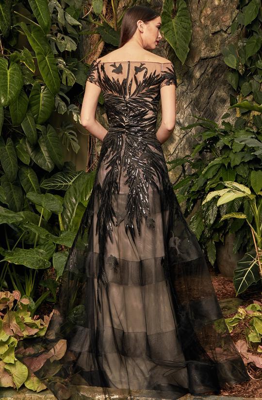 Alexander by Daymor - 961 Cap Sleeve Sequin-Ornate Embroidered Gown In Black