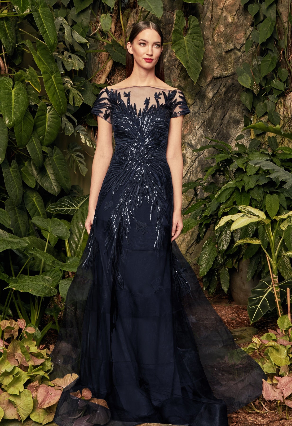 Alexander By Daymor - Illusion Sequin-Ornate Embroidered Gown 961 In Blue