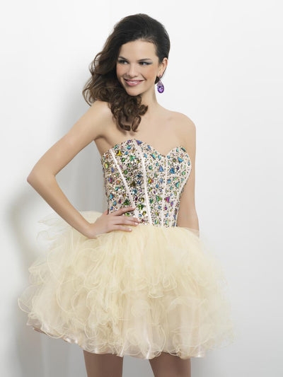 Blush - 9653 Strapless Multi-Color Ruffled Cocktail Dress Special Occasion Dress 0 / Champagne/City Lights