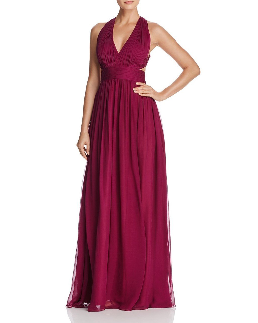 Aidan Mattox - 54456770 Plunging Cutout A-Line Flowing Silk Dress in Red