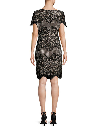 Ivanka Trump - ID8L1JBB Knee Length Short Sleeve Scalloped Lace Dress In Black