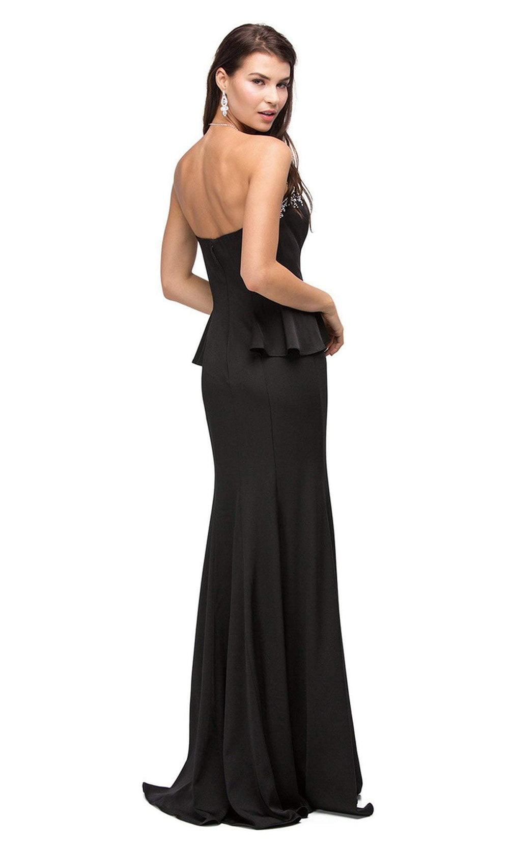 Dancing Queen - Strapless Peplum Ornate Gown 9713SC In Black