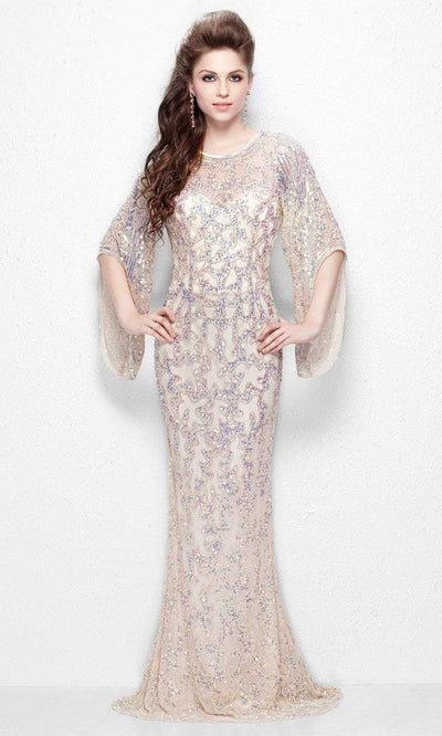 Primavera Couture - 9713 Sequin Flared Sleeve Long Sheath Formal Gown - 1 Pc. Nude in size 24 Available CCSALE 22 / Nude