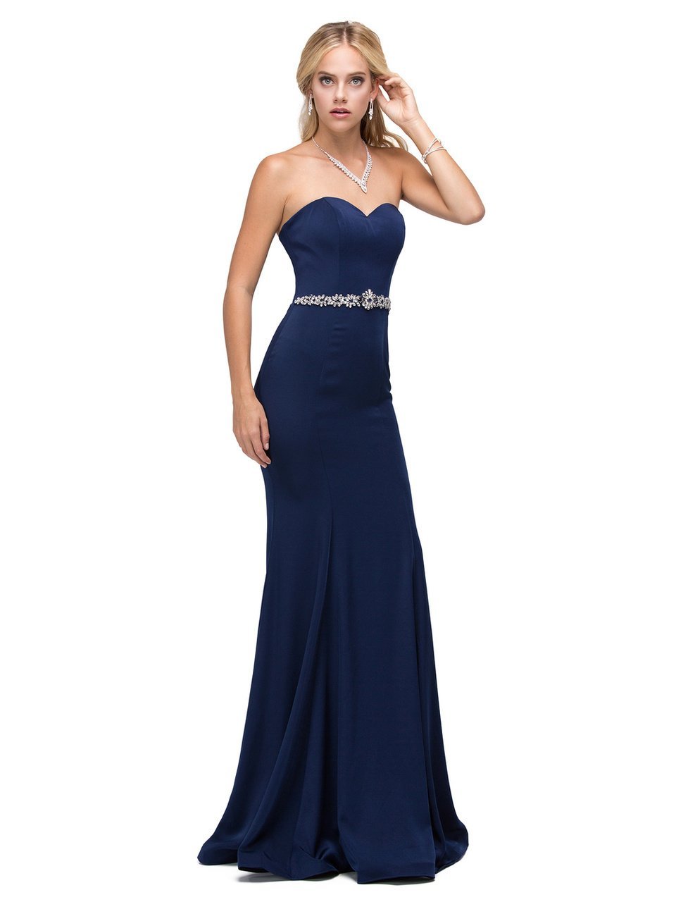 Dancing Queen 9720 Strapless Sweetheart Beaded Jersey Mermaid Dress - 1 pc Royal Blue In Size S Available In Blue